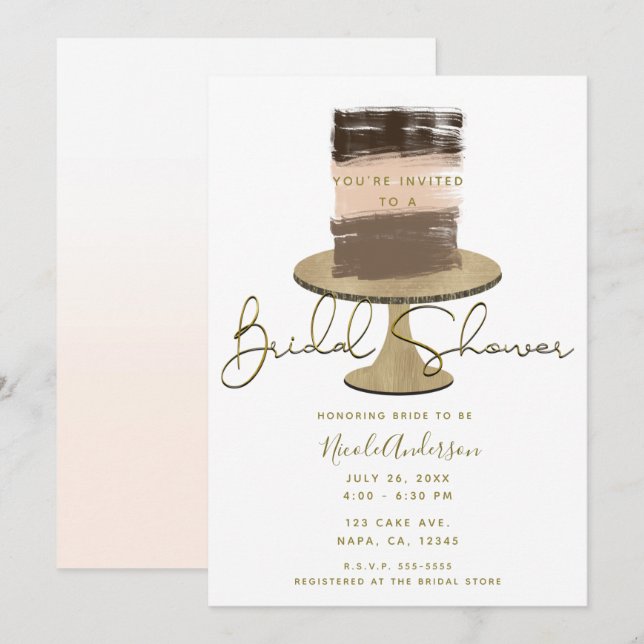 Convites chá de panela Russo Elegante Moderno de Bolo de 3  (Frente/Verso)