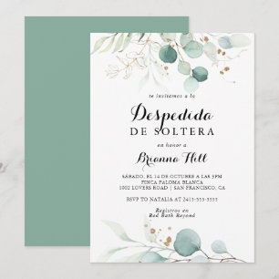 Convites Chá de panela Russo Eucalyptus Espanhol Dourado