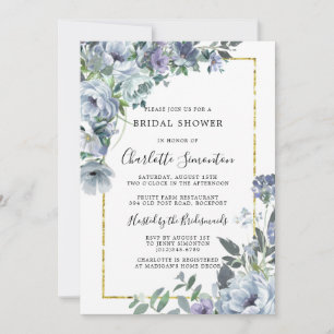 Convites Chá de panela Russo Floral Azul Dusty