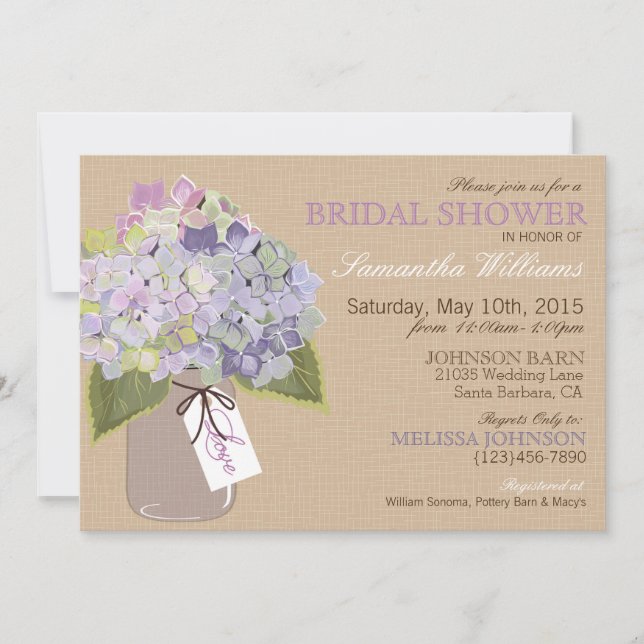 Convites Chá de panela Russo Mason Jar Hydrangea (Frente)