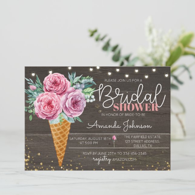 Convites Chá de panela Russo Sorvete Flor (Em pé/Frente)