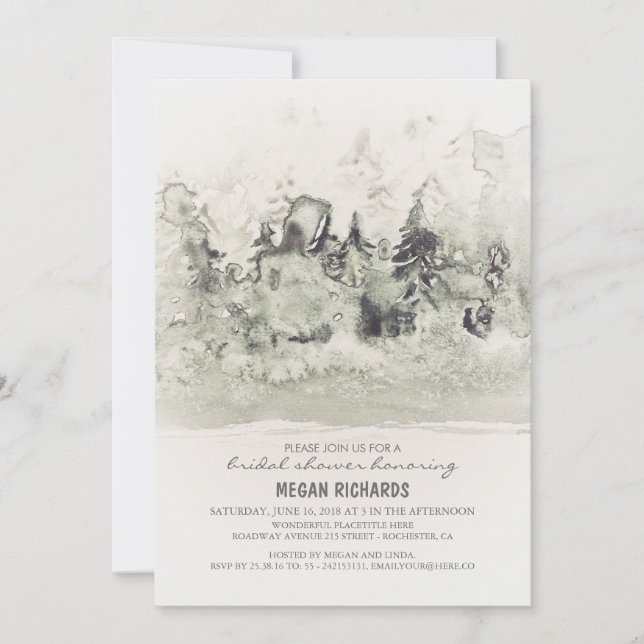 Convites Chá de panela Russo Woodland Watercolor (Frente)