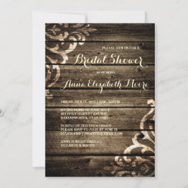 Convites Chá de panela Rustic Barn Wood Damask Vintage