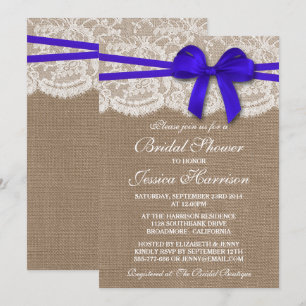 Convites Chá de panela Rustic Blue Arco, Burlap & Lace