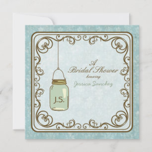 Convites Chá de panela Rustic Blue e Brown Mason Jar