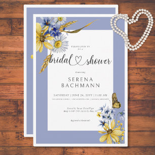 Convites Chá de panela Rustic Blue & Yellow Wilflower