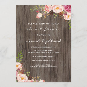 Convites Chá de panela Rustic Blush Pink Flowers