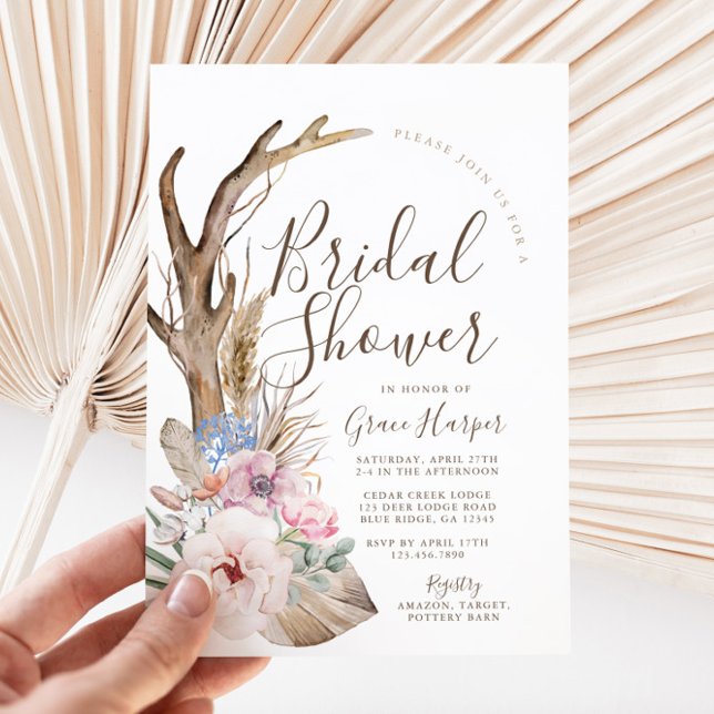 Convites Chá de panela Rustic Boho (Boho Bridal Shower Invitation)