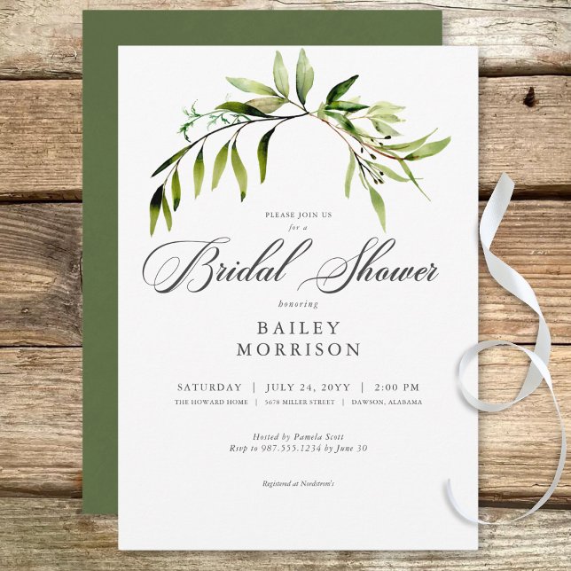 Convites Chá de panela Rustic Botanical Greeneric Bough (Rustic Botanical Greenery Bough Bridal Shower Invitation)