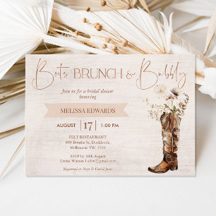Convites Chá de panela Rustic Brown Boot Brunch Bubbles