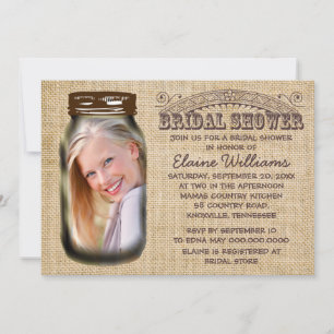 Convites Chá de panela Rustic Burlap Mason Jar