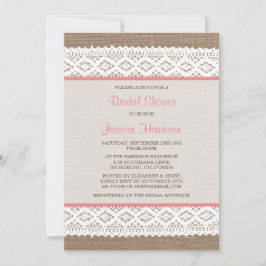 Convites Chá de panela Rustic Burlap & Vintage White Lace