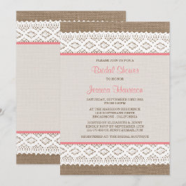 Convites Chá de panela Rustic Burlap & Vintage White Lace