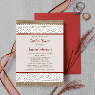 Convites Chá de panela Rustic Burlap & Vintage White Lace