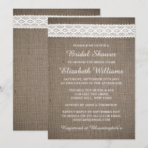 Convites Chá de panela Rustic Burlap & Vintage White Lace