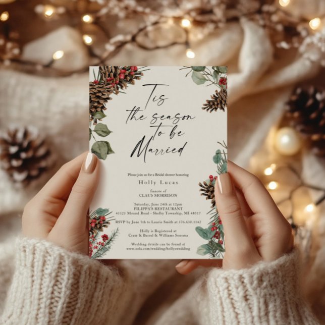 Convites Chá de panela Rustic Christmas Pinecones (Criador carregado)