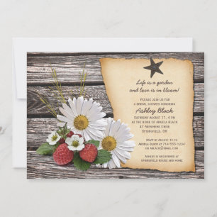 Convites Chá de panela Rustic Daisy Strawberry