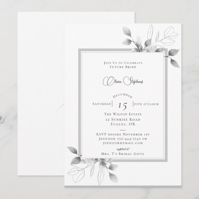 Convites Chá de panela Rustic Eucalyptus Calliografia de in (Frente/Verso)