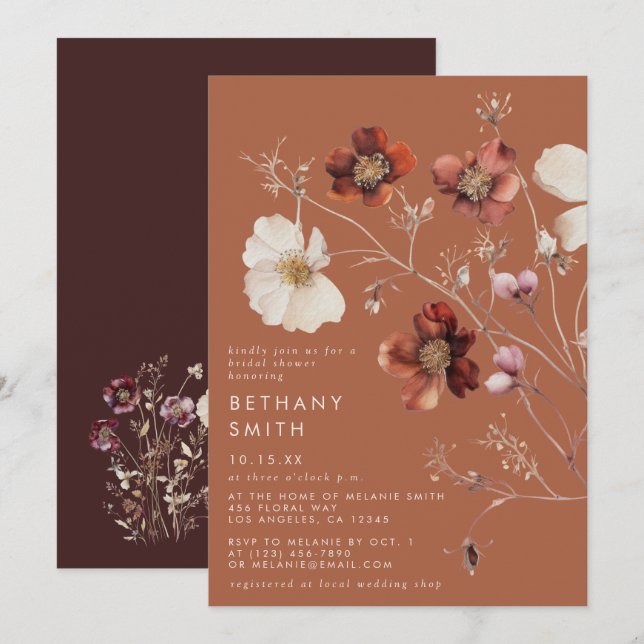 Convites Chá de panela Rustic Fall Floral Terracotta (Frente/Verso)