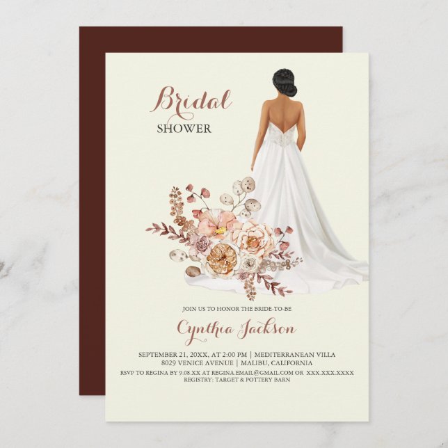 Convites Chá de panela Rustic Floral African American Bride (Frente/Verso)