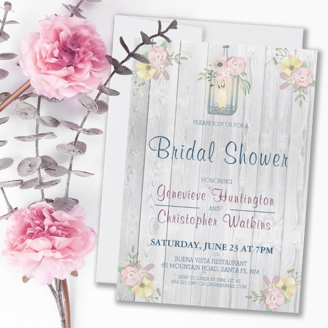 Convites Chá de panela Rustic Floral Barn Wood Lanterna (RUSTIC FLORAL BARNWOOD LANTERN BRIDAL SHOWER INVITATION)
