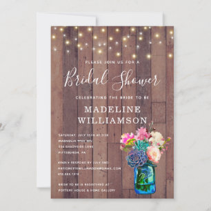 Convites Chá de panela Rustic Floral Mason Jar & Lights