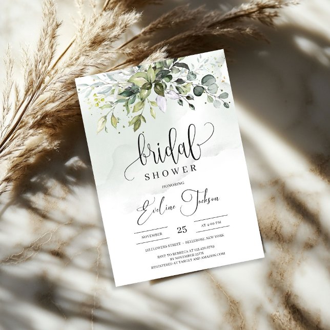 Convites Chá de panela Rustic Greenery Foliage (Rustic Greenery Foliage Bridal Shower Invitation)
