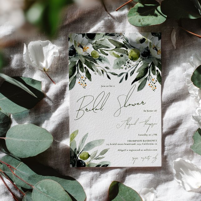 Convites Chá de panela Rustic Greenery Olive Color (Rustic Greenery Olive Watercolor Bridal Shower Invitation)
