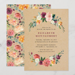 Convites Chá de panela Rustic Kraft Floral Wreath