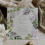 Convites Chá de panela Rustic Lilac Square<br><div class="desc">Este chá de panela lilás rústico é perfeito para um primavera ou chá de casamento de verão. A romântica e elegante design floral apresenta flores lilás roxas de aquarela com uma sensação de jardim boho country.</div>