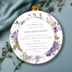 Convites Chá de panela Rustic Meadow Lilac Floral Wreath
