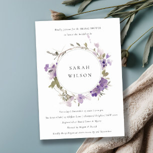 Convites Chá de panela Rustic Meadow Lilac Floral Wreath