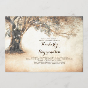 Convites Chá de panela Rustic Oak Tree and String Lights