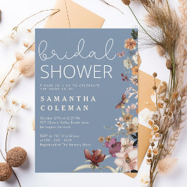 Convites Chá de panela Rustic Periwinkle Boho Wildfolwer