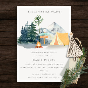 Convites Chá de panela Rustic Pine Woods Camping Mountain