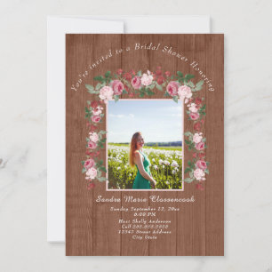 Convites Chá de panela Rustic Pink Floral Wood Weding Inv