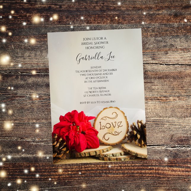 Convites Chá de panela Rustic Poinsettia Woodland Winter (Perfect inspo for your rustic wintery bridal shower!)