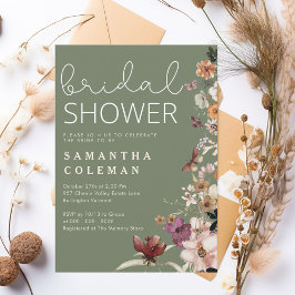 Convites Chá de panela Rustic Sage Green Boho Wildfolwer