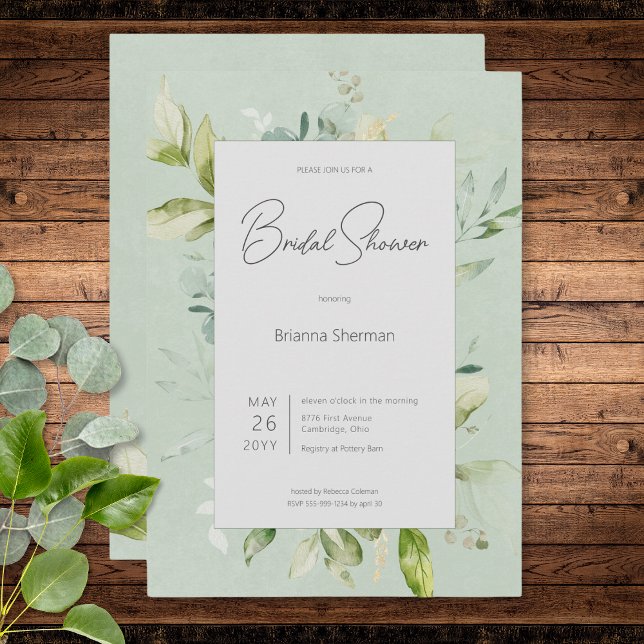 Convites Chá de panela Rustic Sage Natural Greenerence (Rustic Sage Natural Greenery Bridal Shower Invitation)