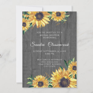 Convites Chá de panela Rustic Sunflower Cinza Wood