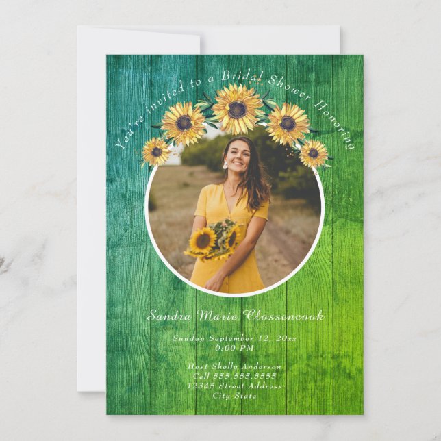 Convites Chá de panela Rustic Sunflower Green Wood (Frente)