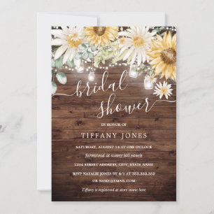 Convites Chá de panela Rustic Sunflower Lights Invite