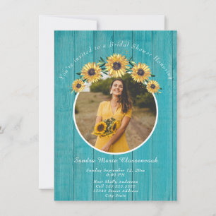 Convites Chá de panela Rustic Sunflower Teal Wood