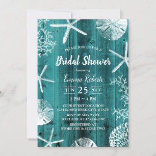 Convites Chá de panela Rustic Teal Beach Casamento Seashel