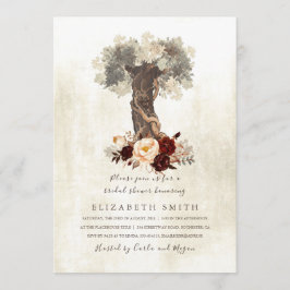 Convites Chá de panela Rustic Tree Floral Burgundy