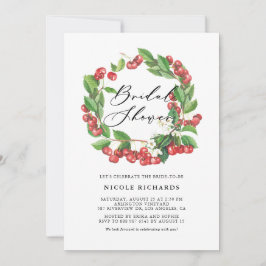 Convites Chá de panela Rustic Watercolor Red Cherry Wreath