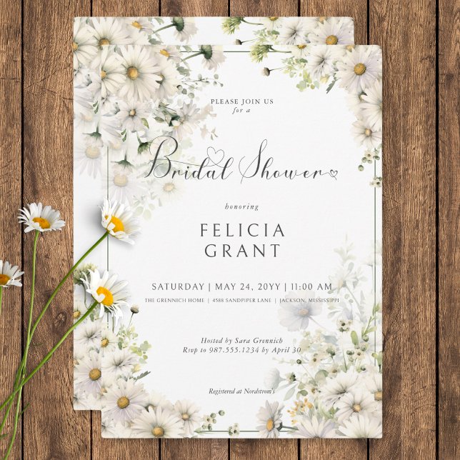 Convites Chá de panela Rustic White Daisies (Rustic White Daisies Bridal Shower Invitation)