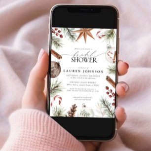 Convites Chá de panela Rustic Winter Evergreen Berry