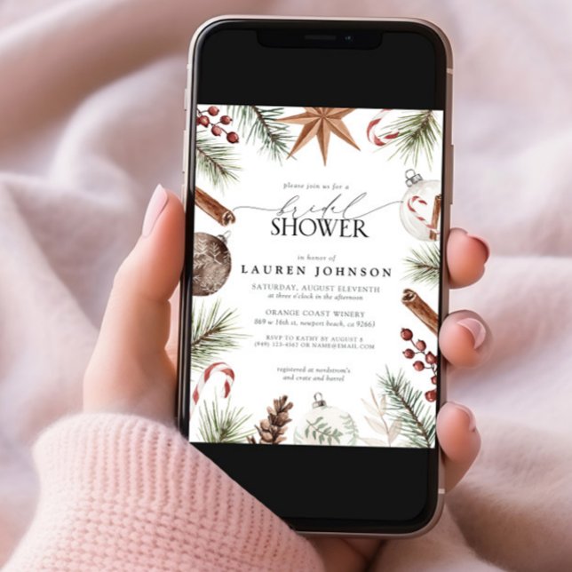 Convites Chá de panela Rustic Winter Evergreen Berry (Criador carregado)
