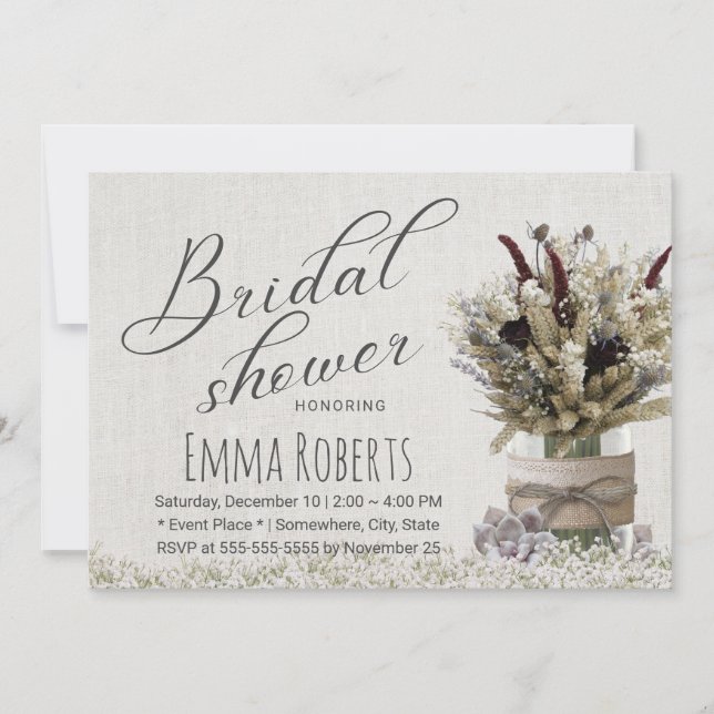 Convites Chá de panela Rustic Winter Floral Jar Linen (Frente)